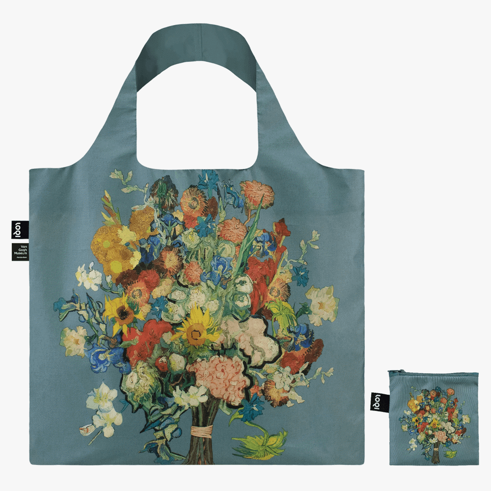 Loqi Vincent Van Gogh 50th Anniversary Bouquet Pattern Blue Canvas Bag